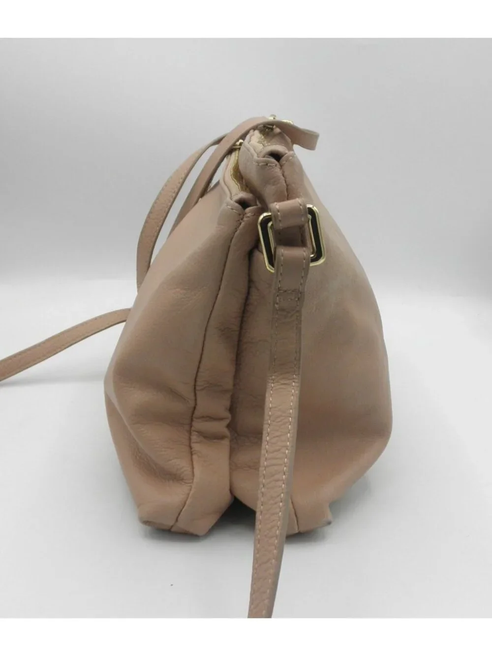 Margot Peach Blush Leather Double Top Zip Crossbody Shoulder Bag Genuine Leather - Picture 5 of 16